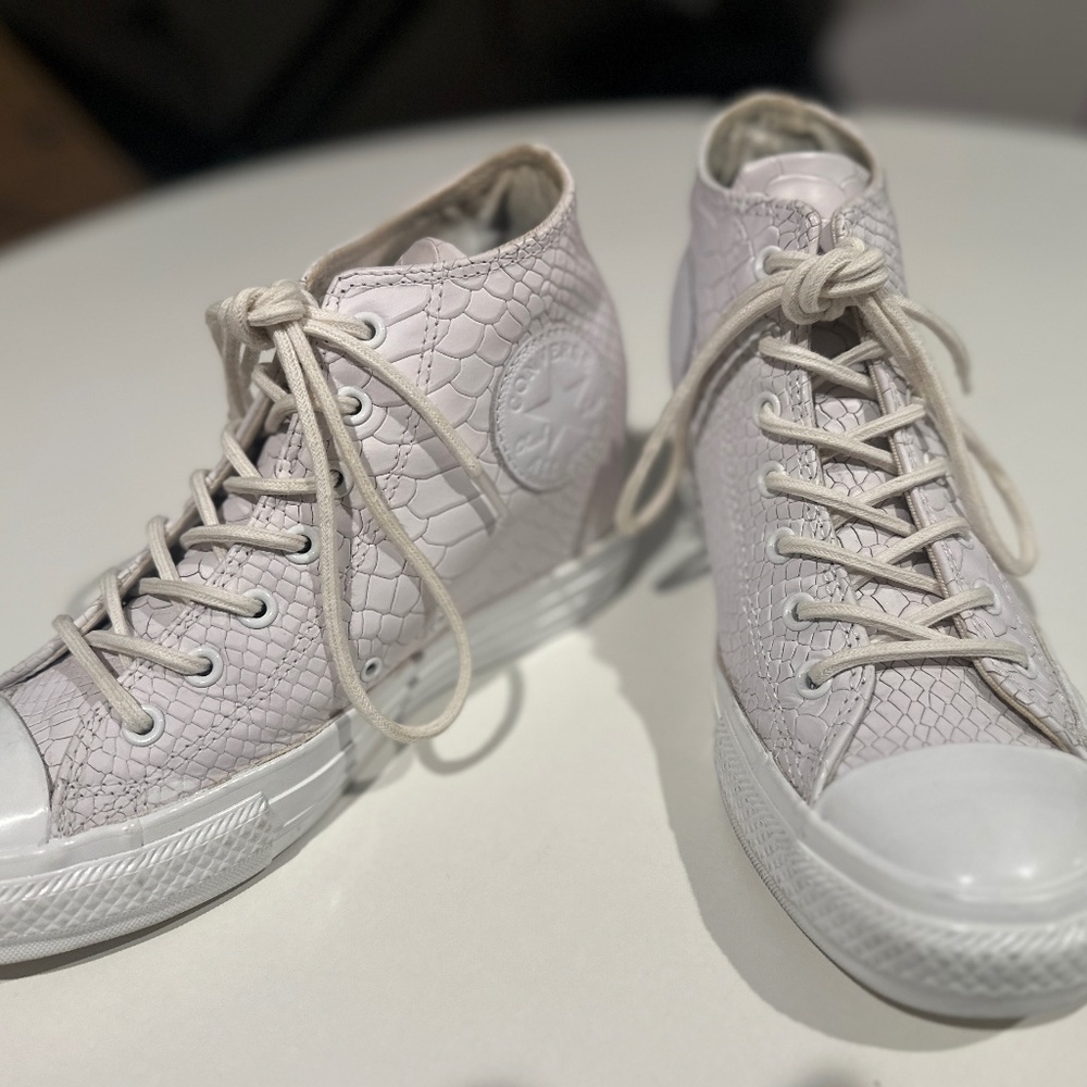Converse Chuck Taylor Lux Mid Hidden Wedge White Python Leather Women's 8 - Picture 4 of 11